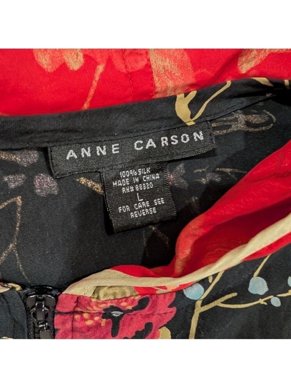 Anne Carson Red Black Floral Silk Jacket Large - Picture 4 of 7